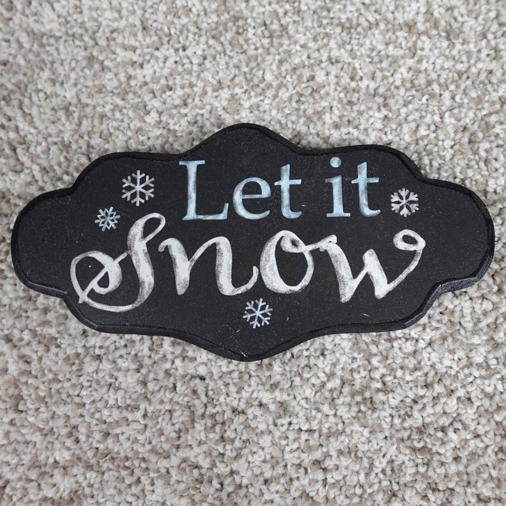 Creative Co-Op Let it Snow Chalkboard Style Wooden Wall Plaque Winter Decor